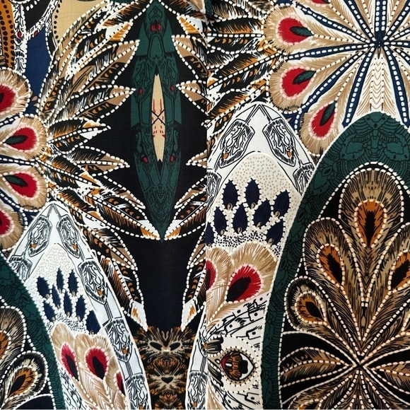 Apricot Blouse Women’s Peacock Themed Stretch Boho Flowy Mock Neck Large 14 - Picture 3 of 10